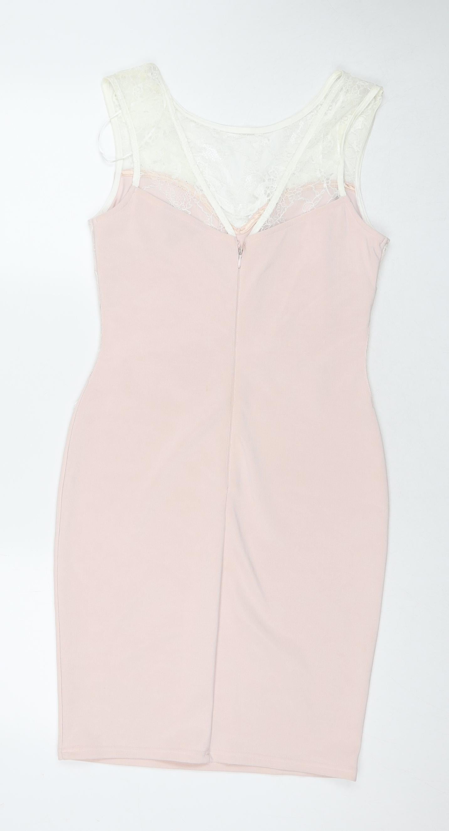 Lipsy Womens Pink Floral Polyester A-Line Size 12 Round Neck Zip