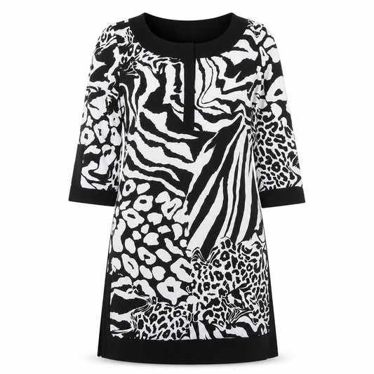 Tiana B Womens Black Animal Print Polyester A-Line Size S V-Neck Pullover