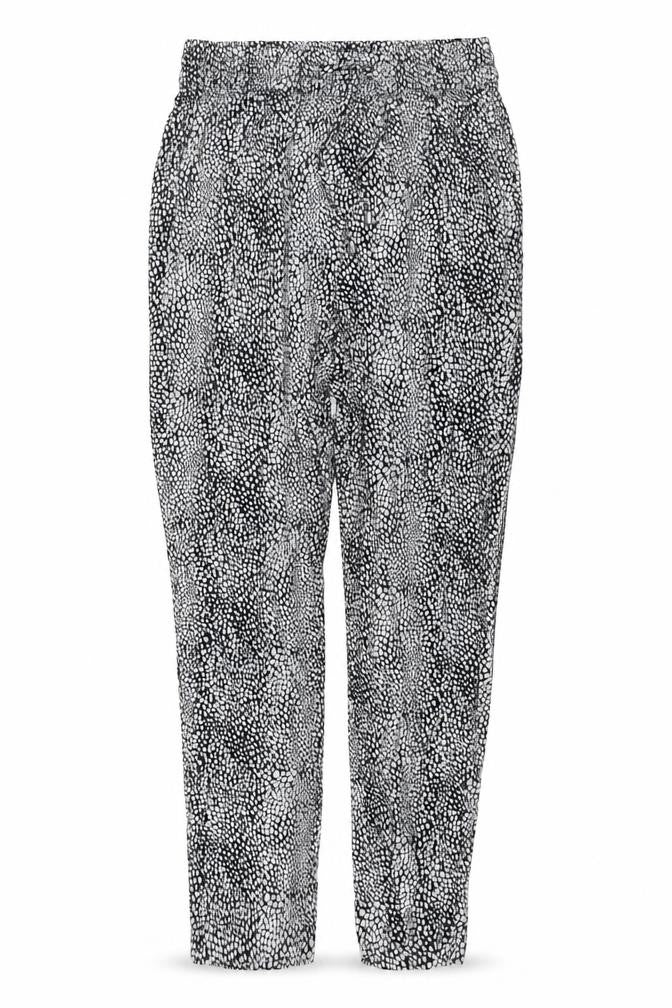 Marks & Spencer Womens Black Geometric Viscose Trousers Size 10 L27 in Regular Drawstring