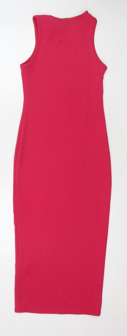 Back view of I SAW IT FIRST women’s pink polyester bodycon, size UK 6, round neck pullover