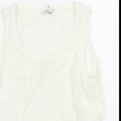 Marks & Spencer Womens White Viscose Basic Blouse Size 10 Round Neck