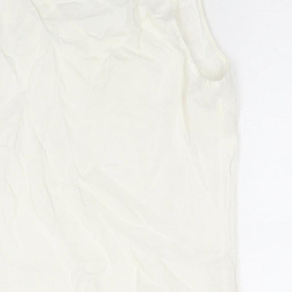 Marks & Spencer Womens White Viscose Basic Blouse Size 10 Round Neck