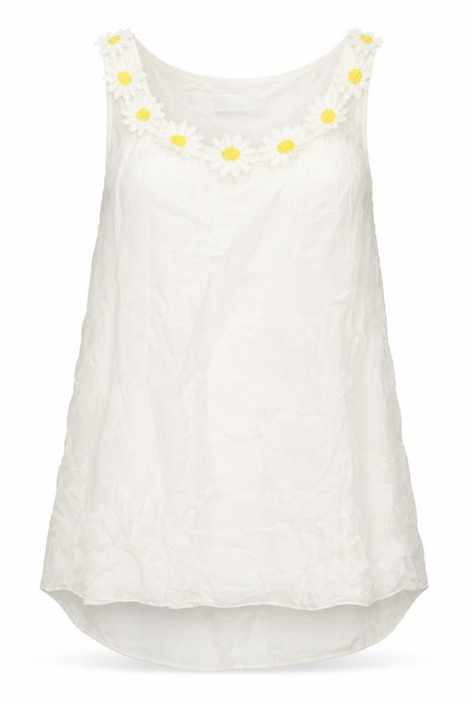 Alice Rinaldi Womens White Polyester Basic Tank Size S Round Neck