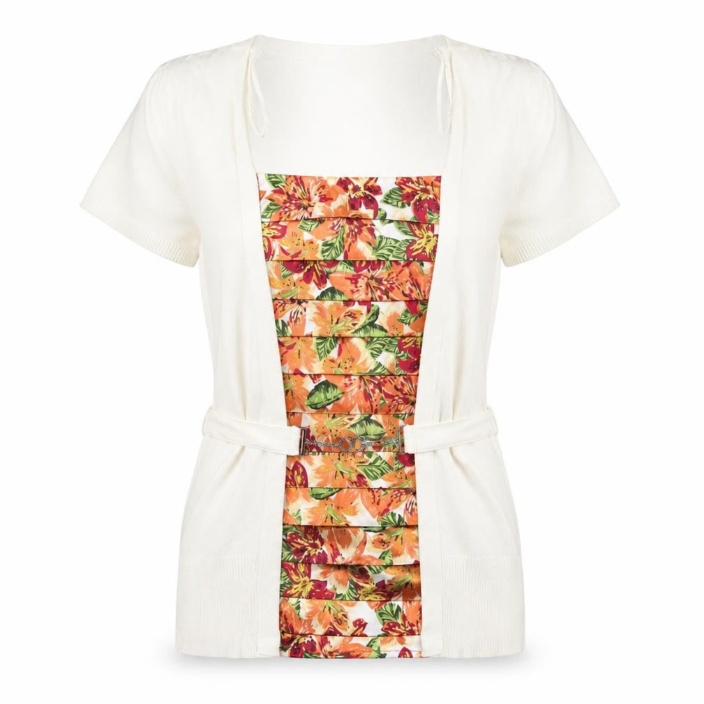 Julien Macdonald Womens White Floral Viscose Basic Blouse Size 14 Round Neck