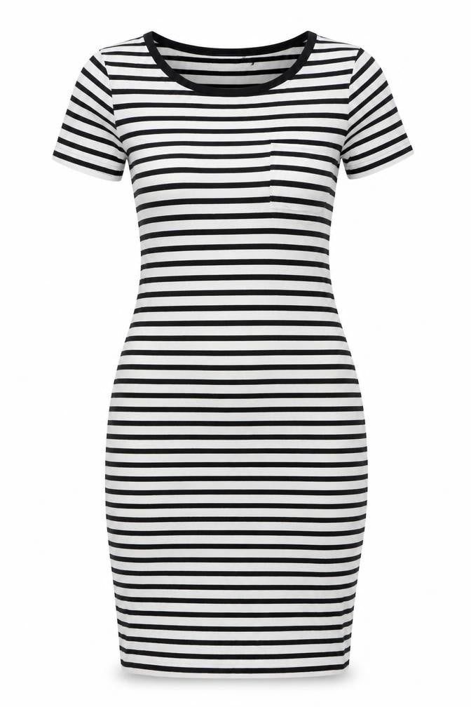 Marks & Spencer Womens White Striped Viscose Bodycon Size 10 Round Neck Pullover