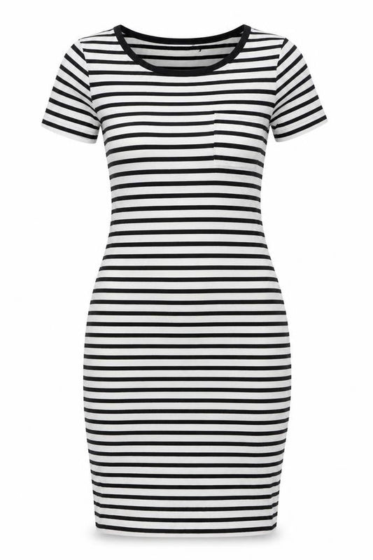 Marks & Spencer Womens White Striped Viscose Bodycon Size 10 Round Neck Pullover