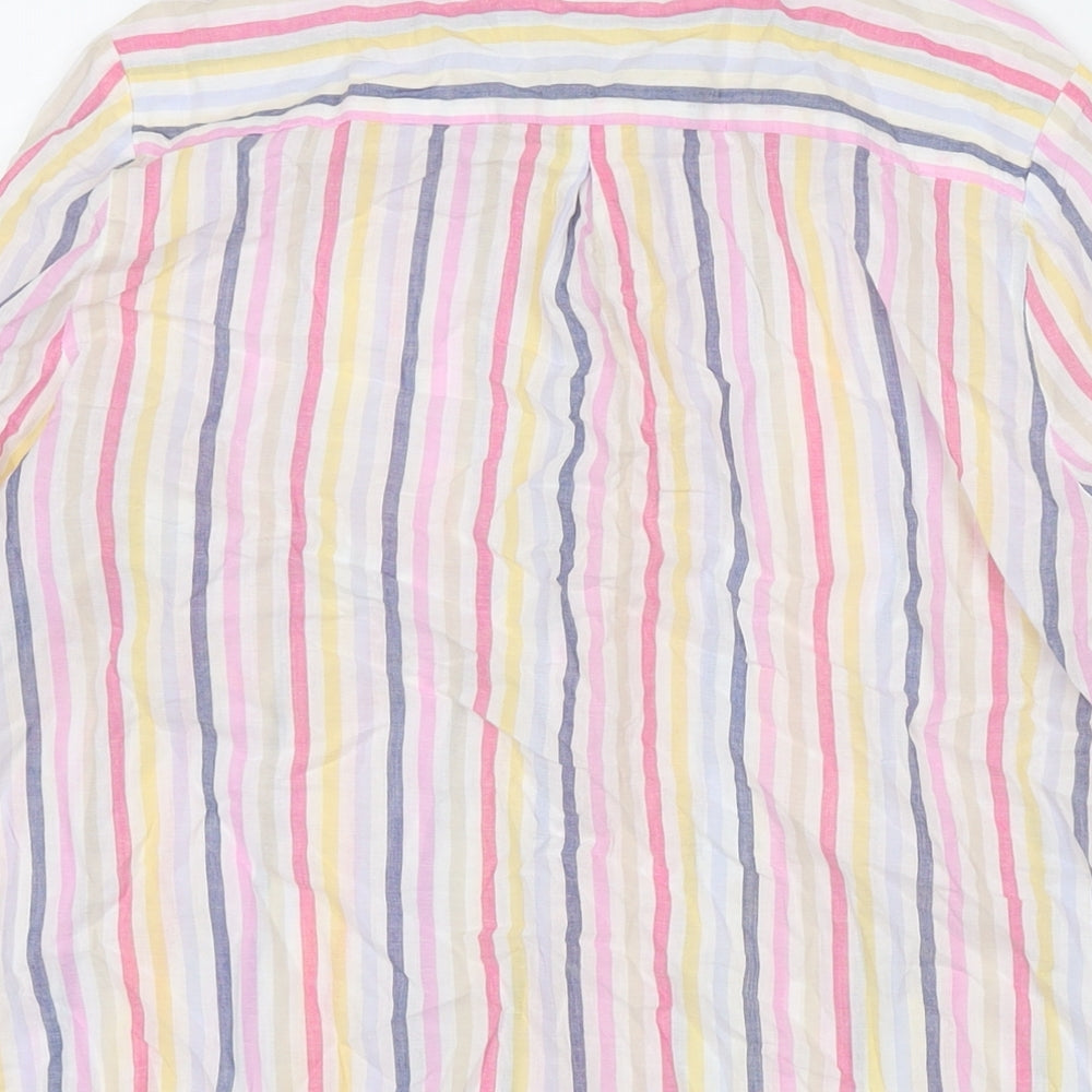 Marks and Spencer Womens Multicoloured Striped Cotton Basic Button-Up Size 12 Collared