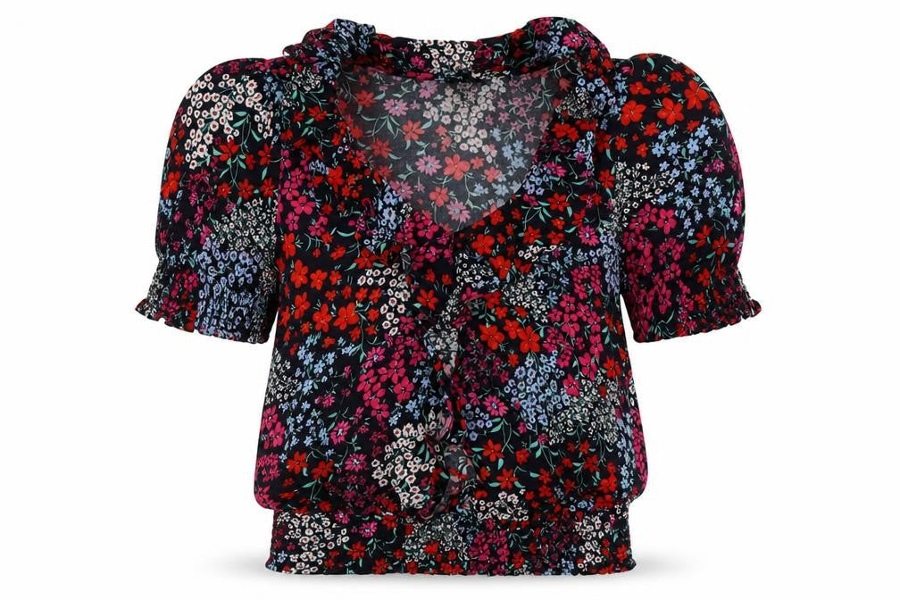 M&Co Womens Multicoloured Floral Viscose Basic Blouse Size 10 V-Neck