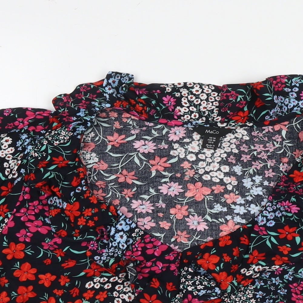 M&Co Womens Multicoloured Floral Viscose Basic Blouse Size 10 V-Neck