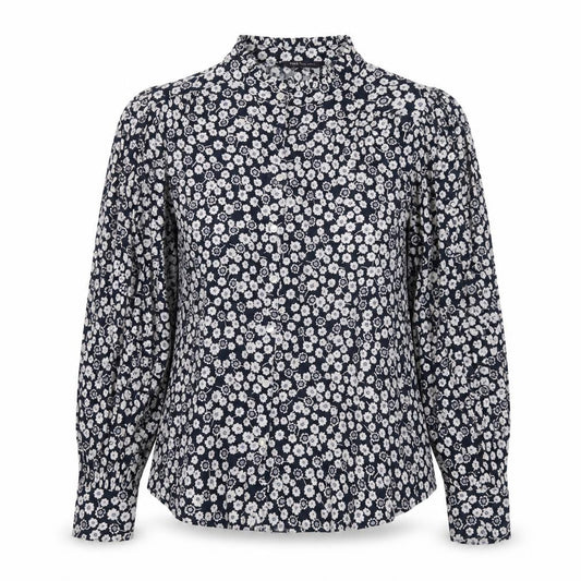 Marks and Spencer Womens Blue Floral Viscose Basic Button-Up Size 8 Round Neck