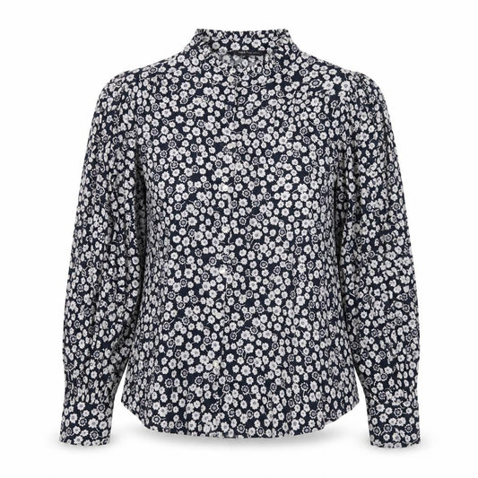 Marks and Spencer Womens Blue Floral Viscose Basic Button-Up Size 8 Round Neck