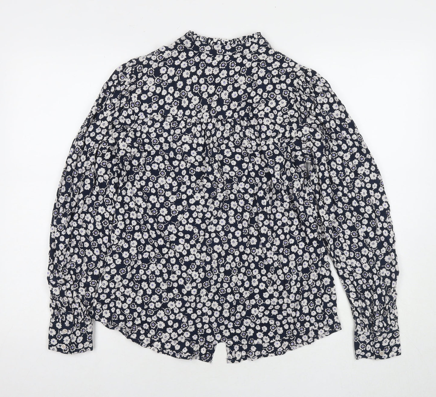 Marks and Spencer Womens Blue Floral Viscose Basic Button-Up Size 8 Round Neck