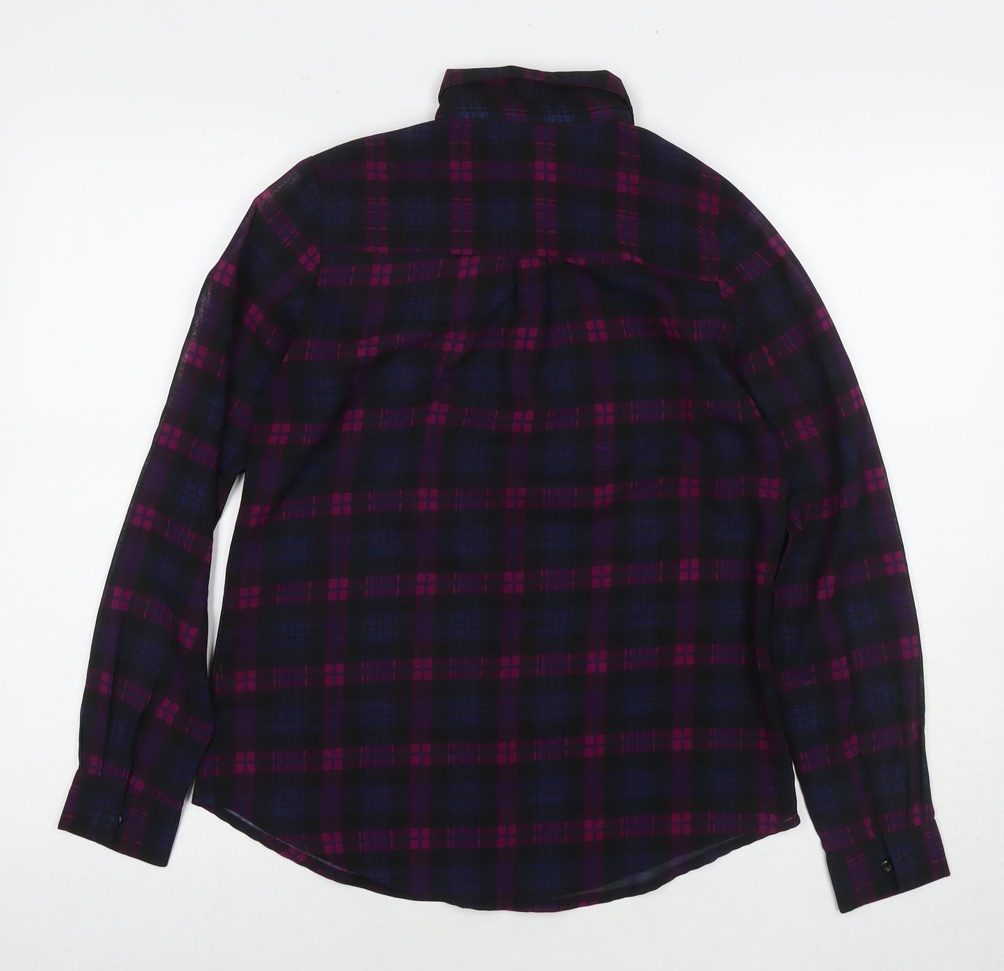 PRETTYLITTLETHING Womens Blue Check Polyester Basic Button-Up Size 8 Collared
