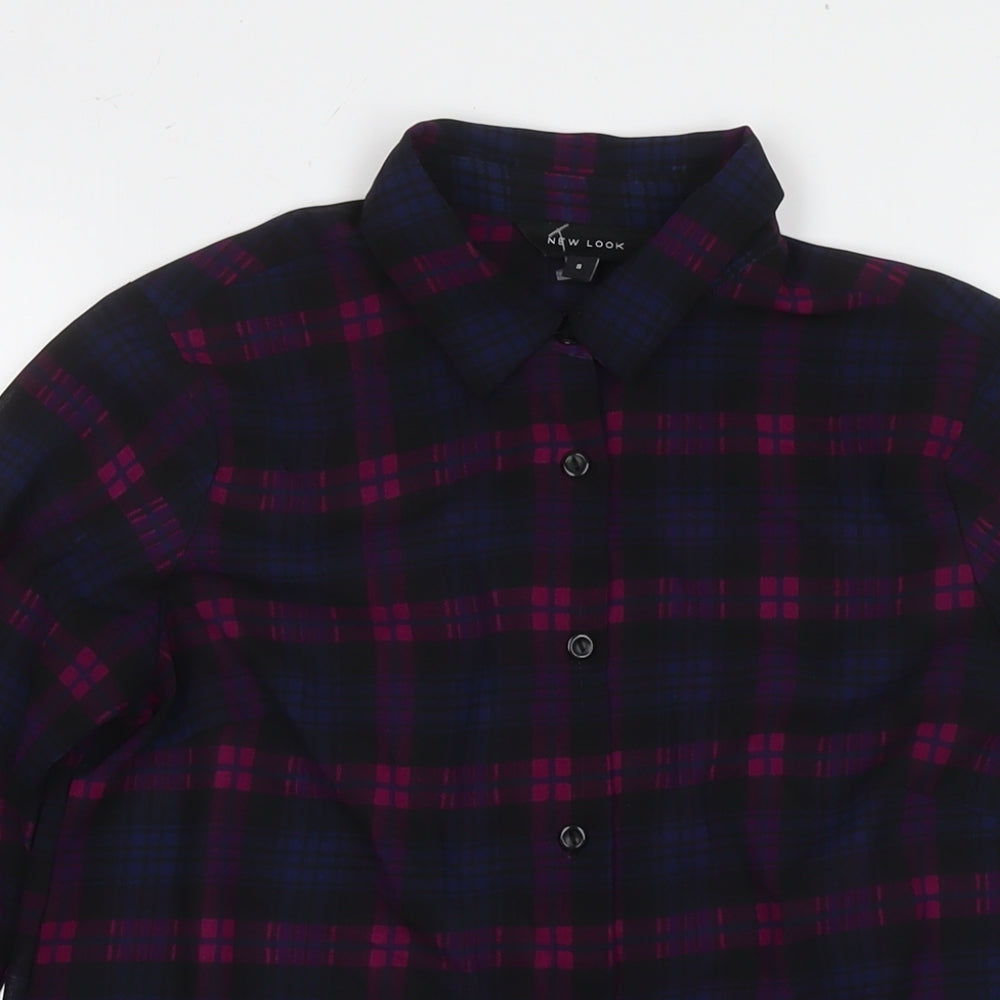 PRETTYLITTLETHING Womens Blue Check Polyester Basic Button-Up Size 8 Collared