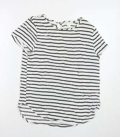 H&M Womens White Striped Viscose Basic T-Shirt Size 8 Round Neck