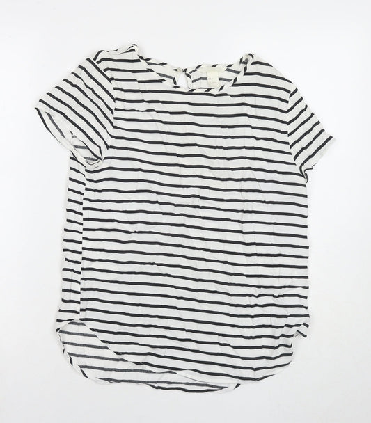 H&M Womens White Striped Viscose Basic T-Shirt Size 8 Round Neck