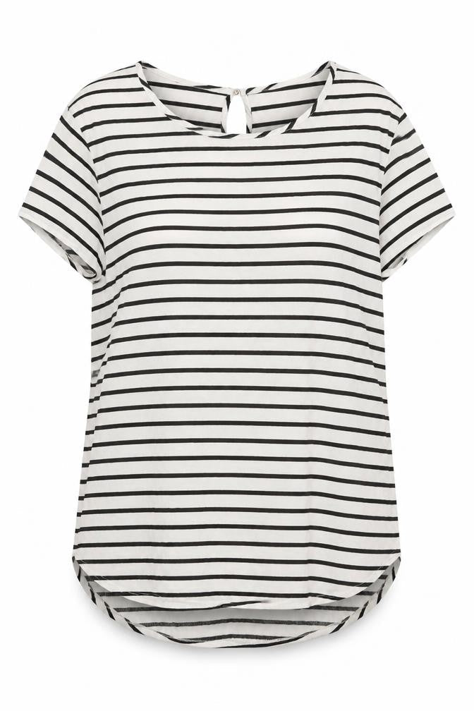 H&M Womens White Striped Viscose Basic T-Shirt Size 8 Round Neck