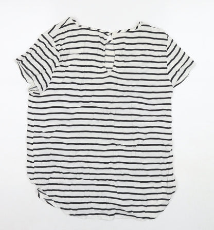 H&M Womens White Striped Viscose Basic T-Shirt Size 8 Round Neck