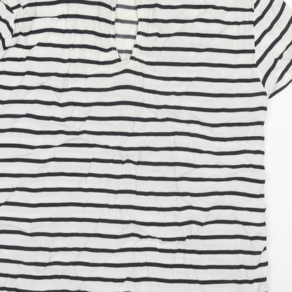 H&M Womens White Striped Viscose Basic T-Shirt Size 8 Round Neck