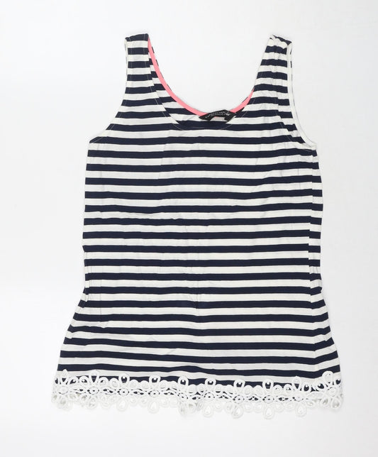Dorothy Perkins Womens Blue Striped Cotton Basic Tank Size 12 Round Neck