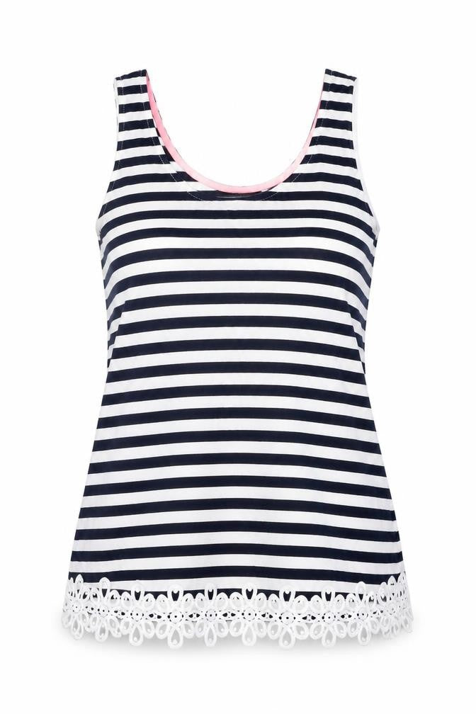 Dorothy Perkins Womens Blue Striped Cotton Basic Tank Size 12 Round Neck