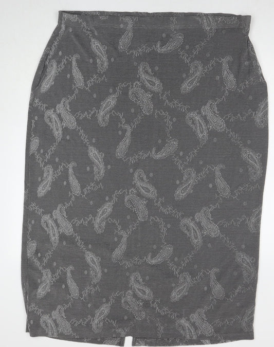 essence Womens Grey Paisley Polyester A-Line Skirt Size 30