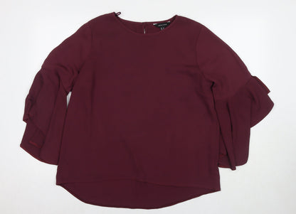 New Look Womens Red Polyester Basic Blouse Size 14 Round Neck