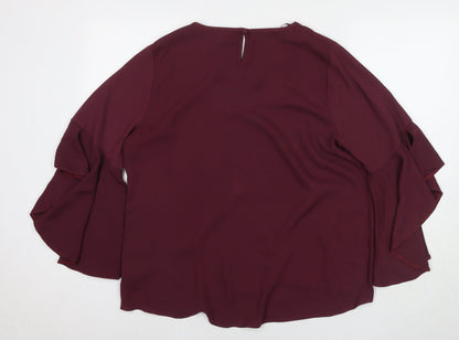 New Look Womens Red Polyester Basic Blouse Size 14 Round Neck