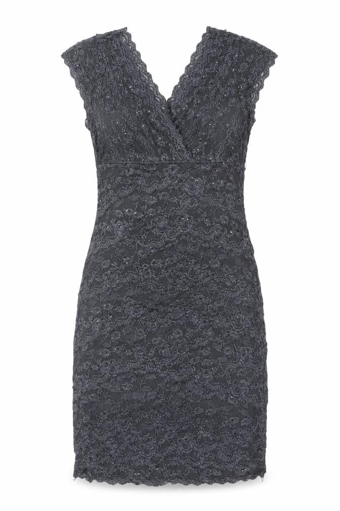 Marina Womens Grey Polyester A-Line Size 10 V-Neck Pullover - Sequin Detail