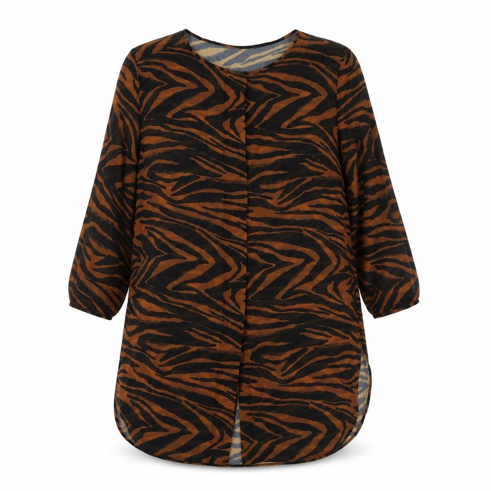 NEXT Womens Brown Animal Print Polyester Basic Button-Up Size 12 Round Neck - Beach Cover-Up