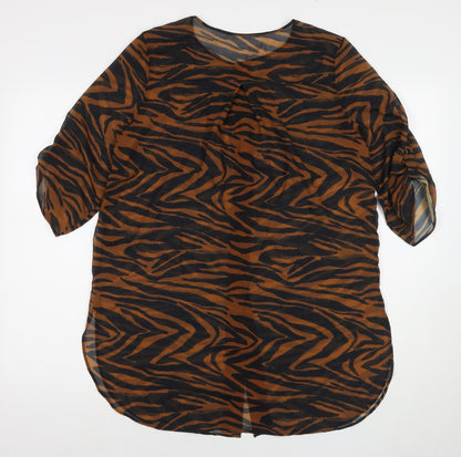 Next Womens Brown Animal Print Polyester Basic Button-Up Size 12 Round Neck - Beach Cover-Up