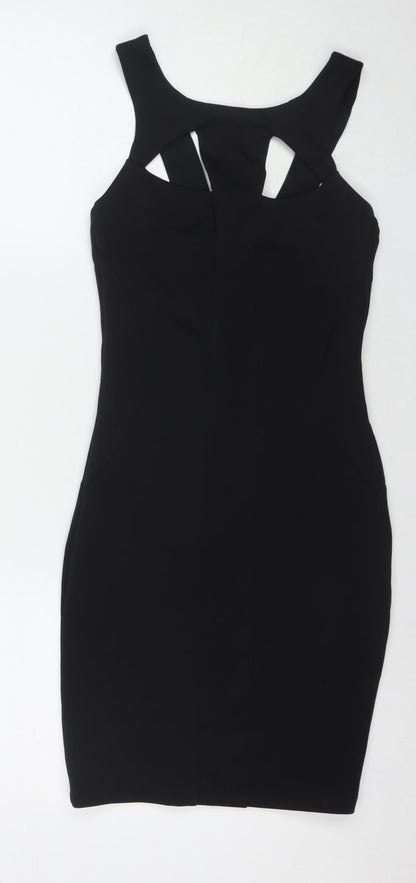Additional front view of Miss Selfridge women’s black polyester bodycon, size UK 8, round neck pullover