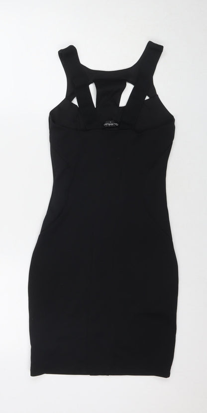 Back view of Miss Selfridge women’s black polyester bodycon, size UK 8, round neck pullover