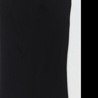 Close-up detail of Miss Selfridge women’s black polyester bodycon, size UK 8, round neck pullover