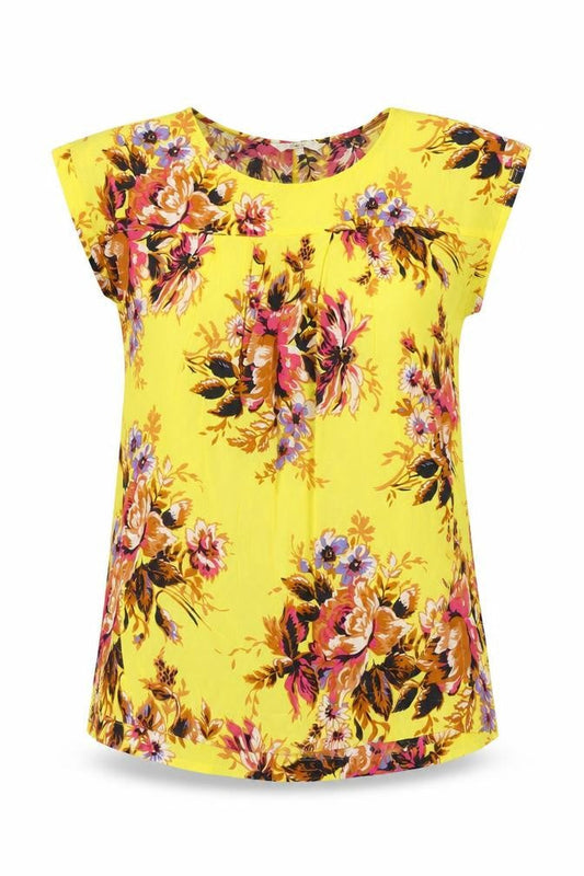 Next Womens Yellow Floral Viscose Basic Blouse Size 10 Round Neck