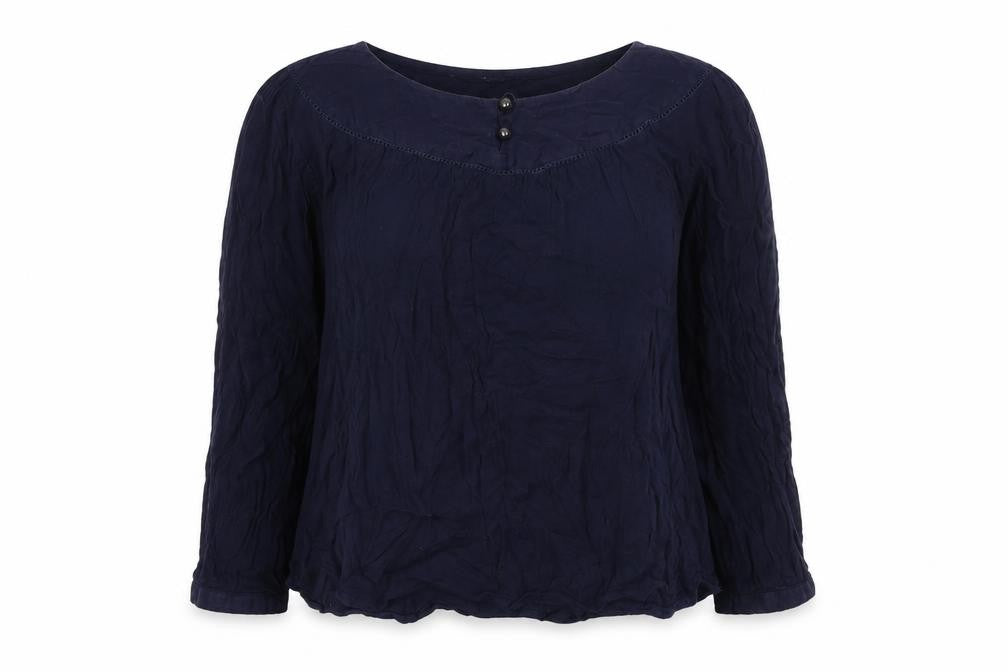 M&Co Womens Blue Viscose Basic Blouse Size 12 Round Neck