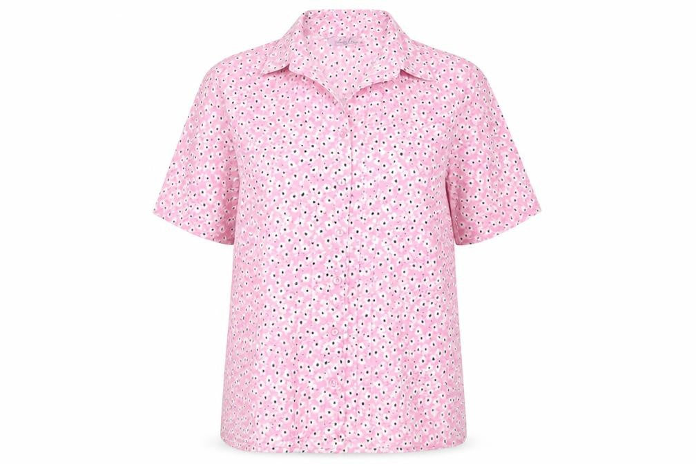Amalina Womens Pink Floral Polyester Basic Button-Up Size 12 Collared