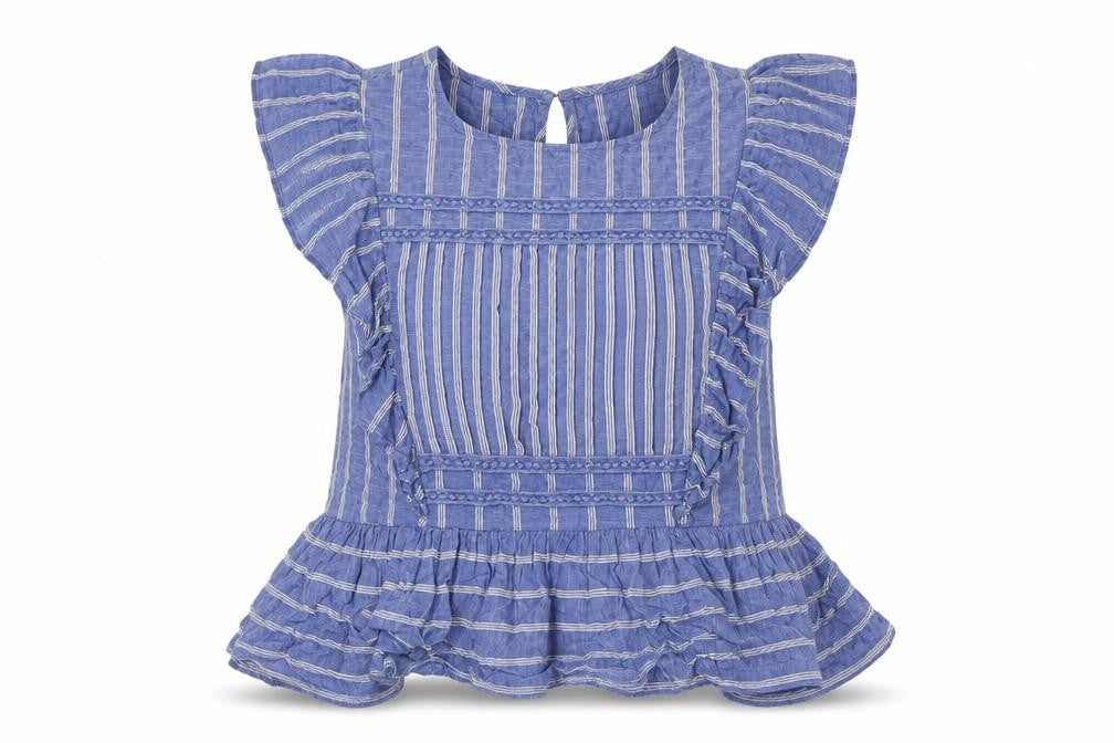 Lost Stock Womens Blue Striped Cotton Basic T-Shirt Size S Round Neck