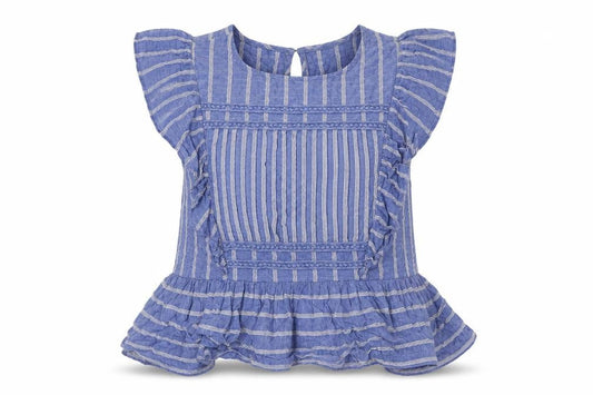 Lost Stock Womens Blue Striped Cotton Basic T-Shirt Size S Round Neck