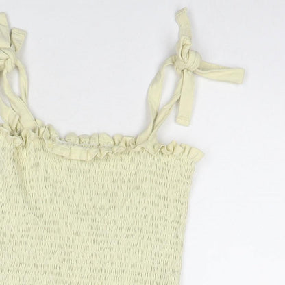 Brave Soul Womens Yellow Cotton Basic Blouse Size S Square Neck