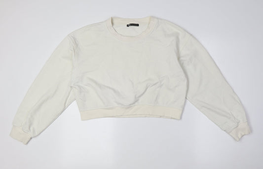 Zara Womens Ivory Cotton Pullover Sweatshirt Size M
