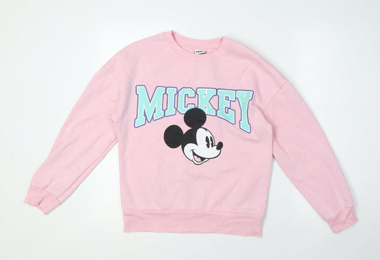 Disney Girls Pink Cotton Pullover Sweatshirt Size 12-13 Years - Mickey Mouse