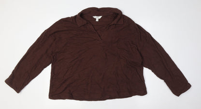 Marks & Spencer Womens Brown Cotton Basic Button-Up Size 20 Collared