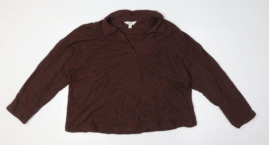 Marks and Spencer Womens Brown Cotton Basic Button-Up Size 20 Collared