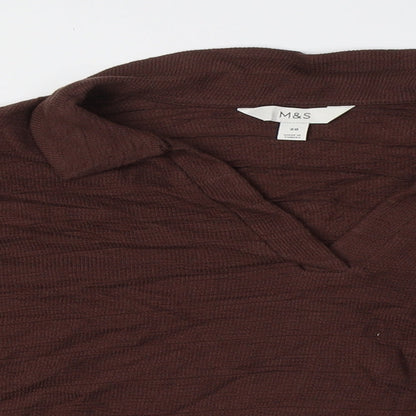 Marks & Spencer Womens Brown Cotton Basic Button-Up Size 20 Collared