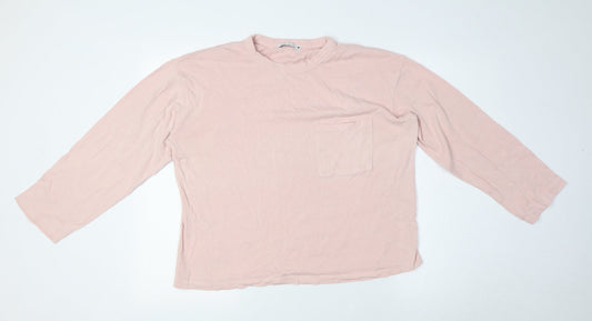 Zara Womens Pink Cotton Basic T-Shirt Size S Crew Neck - Breast Pocket