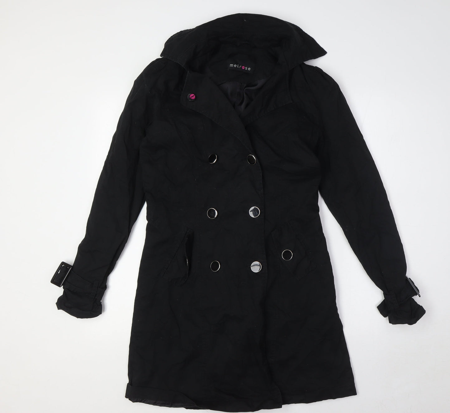 Melrose Womens Black Overcoat Coat Size 8 Button - Lace Up Back
