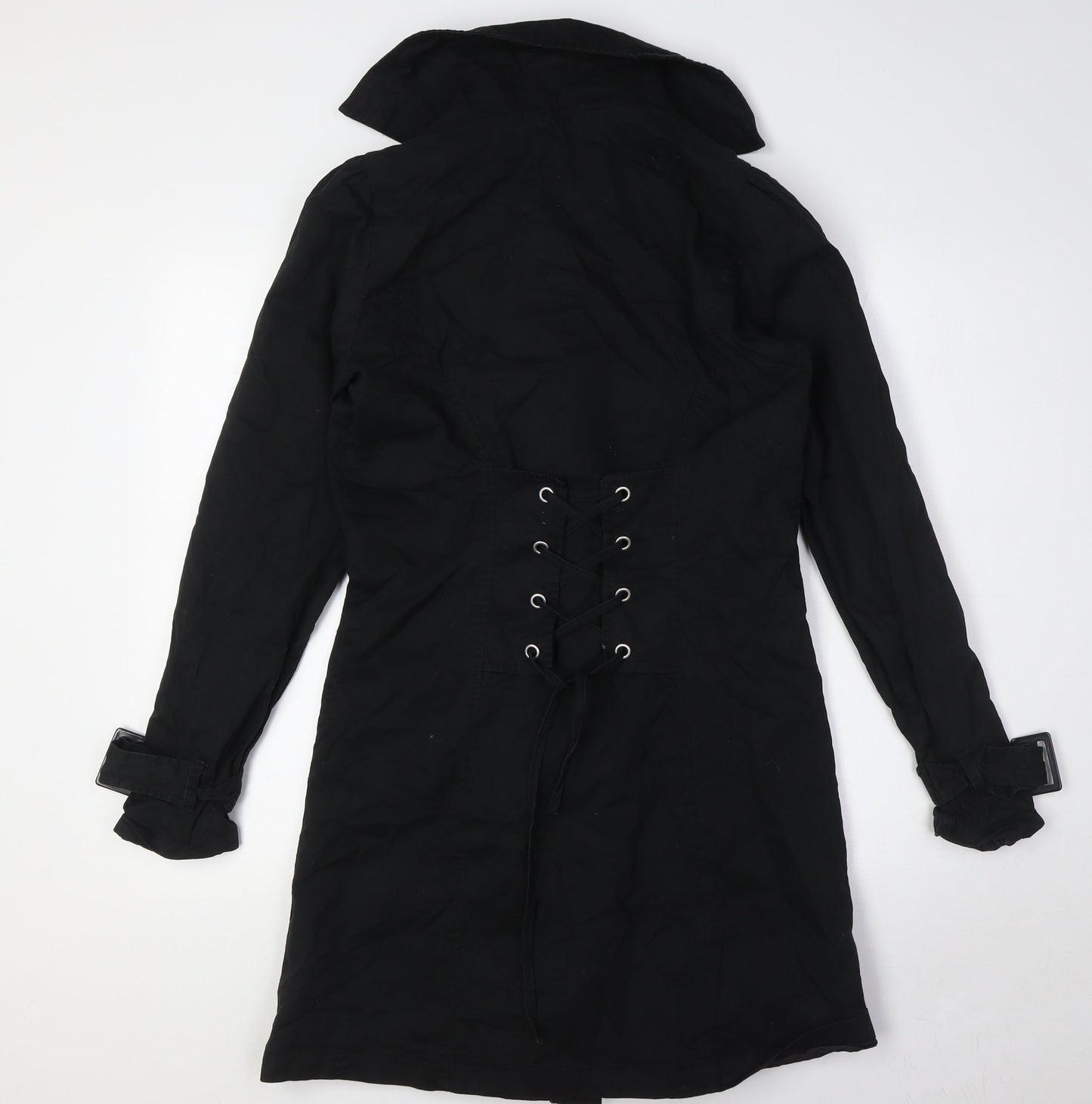 Melrose Womens Black Overcoat Coat Size 8 Button - Lace Up Back