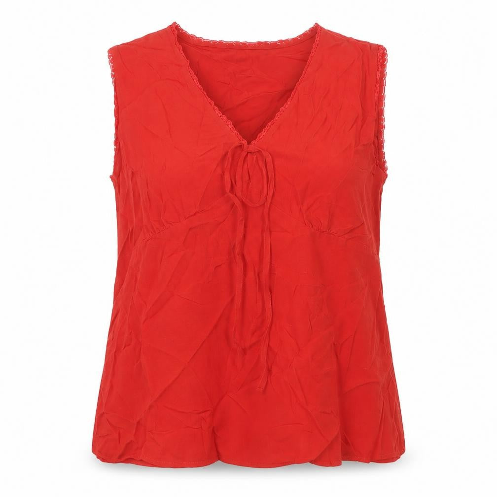 Marks & Spencer Womens Red Viscose Basic Button-Up Size 14 V-Neck - Lace Trim
