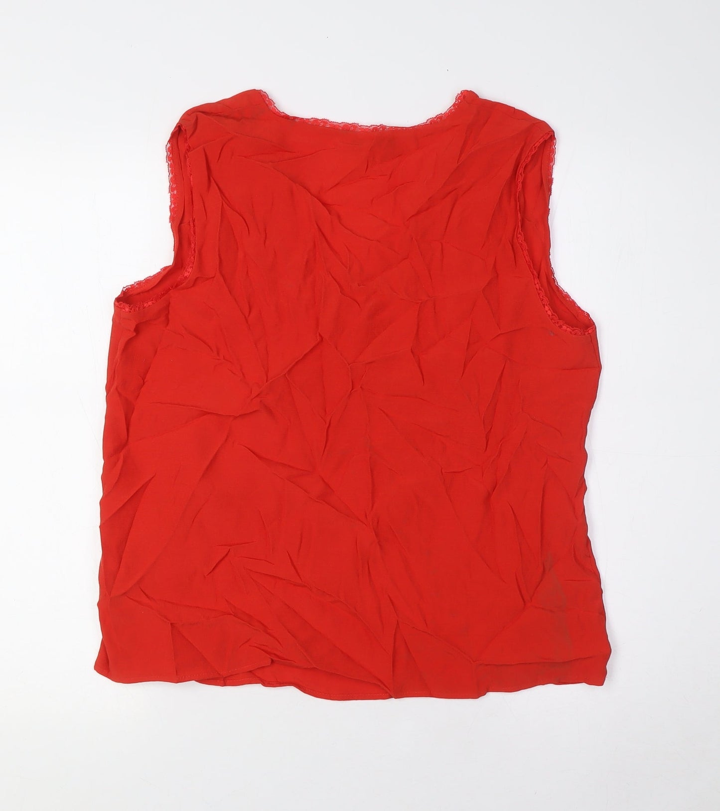 Marks and Spencer Womens Red Viscose Basic Button-Up Size 14 V-Neck - Lace Trim